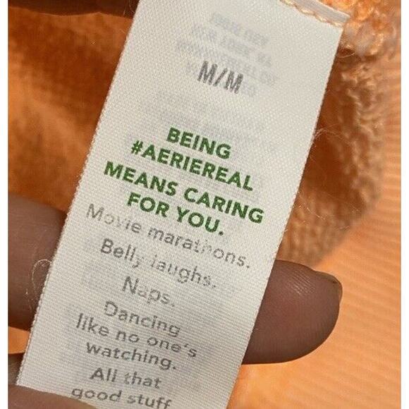 Aerie Sweater Womens Medium Bright Orange Pink Distressed Oversized 3/4 Sleeves - Picture 5 of 14